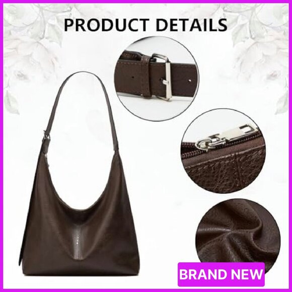 Large Vegan Leather Hobo Bag Slouchy Tote Minimal Chic Travel Shoulder - Picture 5 of 7